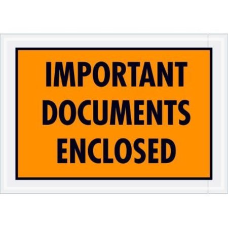 BOX PACKAGING Full Face Envelopes, "Important Documents Enclosed" Print, 7-1/2"L x 5-1/4"W, Orange, 1000/Pack PL421